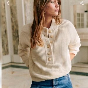 Sezane Cream Button-Up Sweater